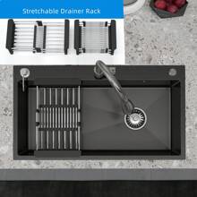 28 英寸 /30 英寸 /32 英寸现代黑色单槽台下式水槽易于清洁不锈钢厨房必需品多种配件 - 黑色 - 查看 7