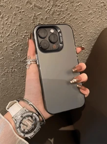 Apple 1pc Frosted Imd Material Metallic Double Layer Silver-Plated Button Mobile Phone Case Compatible With Apple 17,17 Pro,17 Air 17 Pro Max - Black - View 3