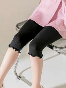 Bộ 3 chiếc quần legging lửng màu trơn có bèo nhún cho trẻ em, có chun co giãn. - màu đen - Xem 2