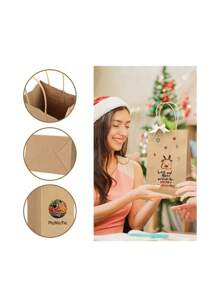 25pcs/10pcs/1 Pc Natural Cowhide Hand-Held Paper Bag With Handle, Loose Brown Paper Shopping, Wedding, Birthday, Party Gift Bag, Shopping Price, Retail Bag, Small Business Handmade Bag, Candy Bag, Snack Bag, Suitable For Goody Craft, Suitable For Thanksgiving, Easter, Christmas, Flower Shops, Shopping Malls. Valentine Day