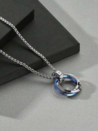 1 Pc Men & Women Couples Stainless Steel Dual-Tone Circle Pendant Necklace, Minimalist Design