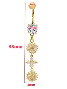 1 件 14G 钻石 CZ 花形肚脐环银金肚脐环吊坠花形肚脐环吊坠肚脐环 CZ 链穿孔 10 毫米