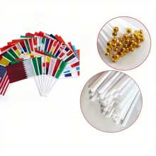 1 套 32 个国家手持迷你国旗小桌旗，涤纶小手挥旗带塑料旗杆，适用于派对室内室外花园装饰，14*21 厘米（5.5*8.2 英寸）