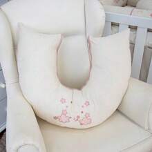 Nursing Pillow In 100% Cotton Linen With Embroidered Zipper For Boys And Girls Baby Layette - Rosa Pálido - Ver 1