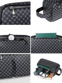 Men's PU Leather Printed Dopp Kit, Travel Shaving Set, Wrist Pouch, Anti-Theft Business Wallet, Clutch Wallet, Suitable For Teens, Casual Outdoor, Athletic, Vacation, Travel, Graduation Gifts, Birthday Dress Accessories - Multicolor - View 8