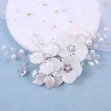 1件手工花朵新娘发夹，镶嵌水钻，白色情人节配饰