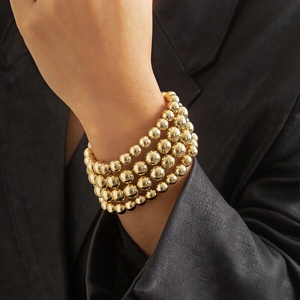 1 pezzo Gioiello stile punk europeo e americano, bracciale con catena di perle esagerata, set di gioielli in metallo geometrici hip-hop
