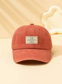 1 件儿童户外休闲时尚个性化面料徽标字母印花遮阳棒球帽，可调节尺寸，复古简约，春夏必备 - 橘色 - 查看 2