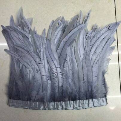 2M 25-30cm Cinta con plumas de cola de gallo natural para coser, usar en ropa, sombreros, carnaval, decoración y manualidades con plumas blancas