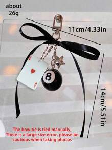 Y2k Black Six Sided Dice Billiards Rhinestone Star Playing Cards Pendant, Bag Decoration, Black Bow Ribbon Decoration Keyrings Bag Pendant,Spade And Peach Card Decorative Pendant,Kawaii Faux Pearl Bowknot Bag Charm Keychain, Ins Style Heart Pendant Keyring Keychain,A Gift Suitable For Billiards And Card Enthusiasts, Friendship & Couples Gift, Bag Accessories,Novelty Gift For Family And Friends,﻿Mother's Day Gift - Multicolor - View 10