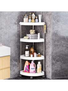 1pc No-Drill Corner Triangle Shelf, 3/4/5 Tier Freestanding Kitchen Wall Corner Storage Rack, Stainless Steel Pipe Bathroom Toilet Corner Organizer