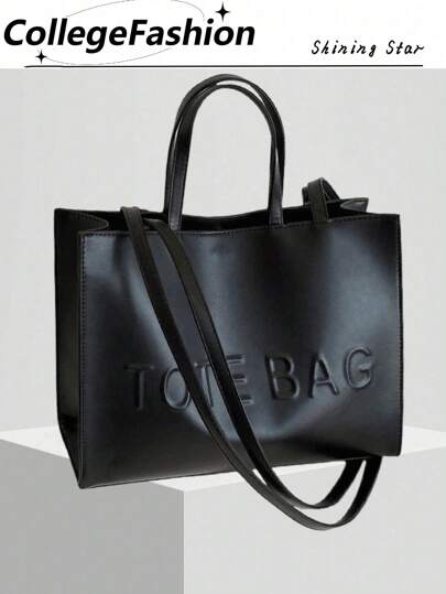 Men's Large Capacity Tote Bag With Shoulder Strap, College, School Casual Solid Tote Bag, Vacation Essential, Lightweight, Men's Gift, Outdoor, Valentine's Day Gift, Laptop Storage, Father's Day Gift, Summer College Tote Bag, Back To School, Dorm Practical Oversized Tote Bag, Commuter