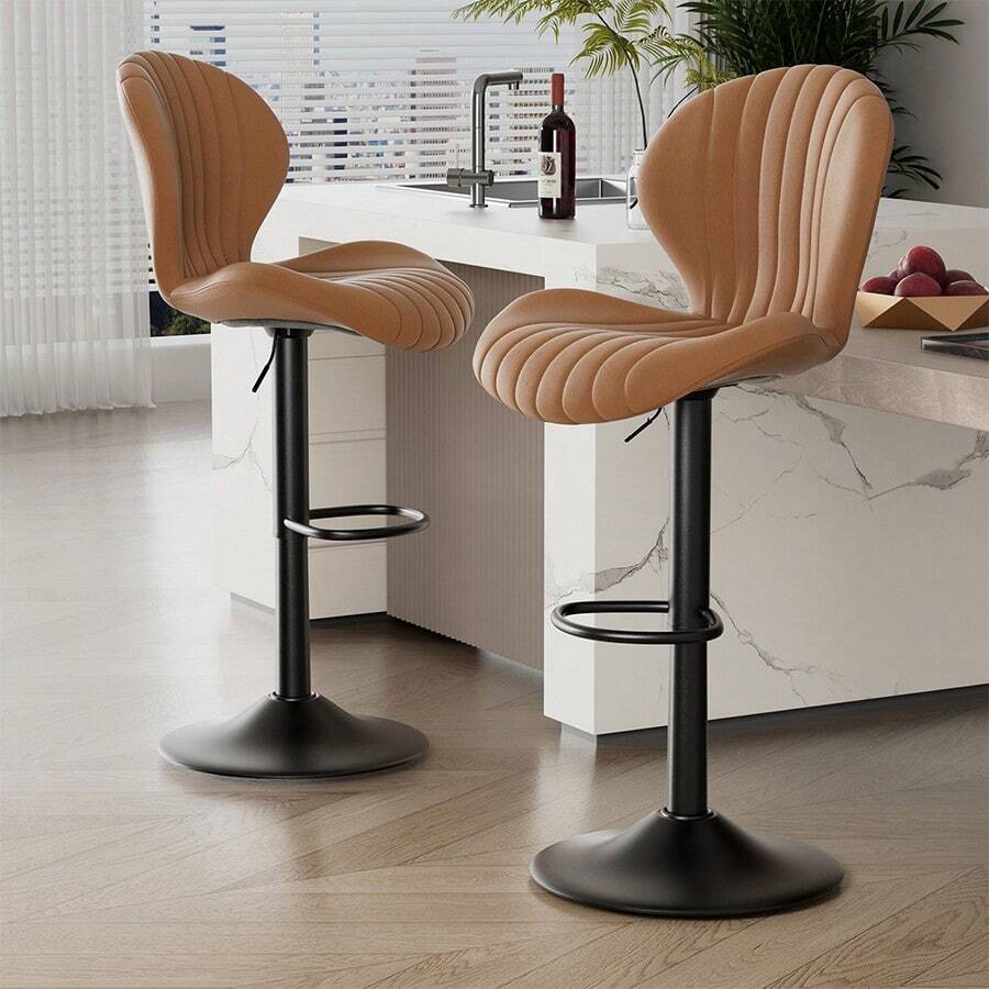 Nalupatio Modern Bar Stools Set Of 2,Adjustable Swivel Barstools,Counter Height Stool Chair With High Backrest For Dining Room - Brown - View 1