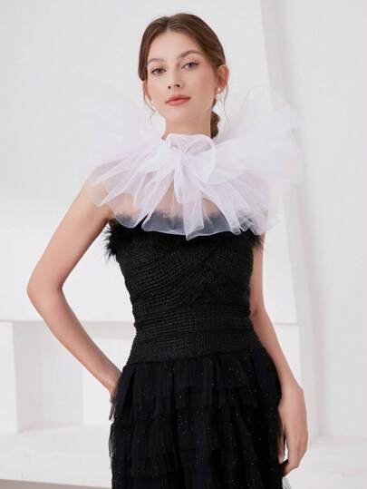 1pc Halloween Black Mesh Ruffled Detachable Vampire Collar, Renaissance Costume Accessory For Dress For Christmas Decor