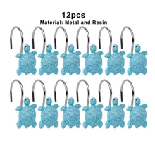 12 件航海海龟装饰浴帘挂钩，热带海滩主题蓝海龟浴室装饰窗帘环 - 藍色 - 查看 1