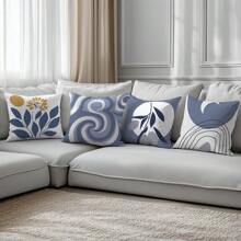 Bộ 4 vỏ gối họa tiết hình học lá xanh xám trừu tượng tối giản, chất liệu nhung in một mặt, vỏ gối 45*45/50*50/40*40CM thích hợp cho ghế sofa hiện đại tối giản trang trí phòng khách, quà tặng, trang trí tiệc - Nhiều màu - Xem 9