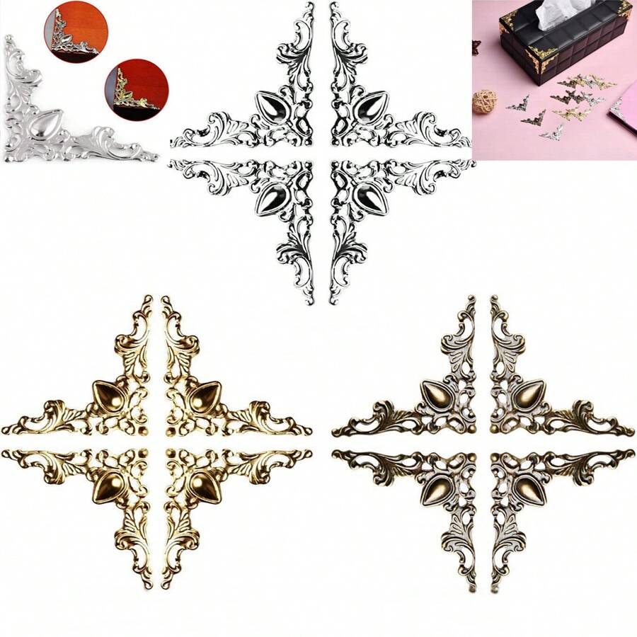 20 件金属书角保护套，3 种颜色铁质护角盖，复古古董书本剪贴簿角保护套，菜单相册角装饰保护套，适用于桌面珠宝盒礼物