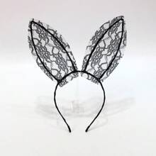 1pc New Lace Rabbit Ear Headband Cute Sexy Headpiece Hair Clip Veil Headdress Accessory Halloween - Black - View 2