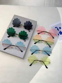 1 件新款贝壳形无框时尚眼镜，女士渐变色镜片蓝色眼镜，新颖造型多色眼镜，轻便绿色眼镜，夏季海滩配饰，夏季海滩度假、户外、旅行装饰眼镜