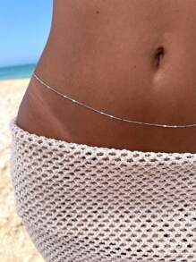 1 件 925 纯银细性感比基尼肚脐腰链简约肚脐链比基尼身体首饰女士