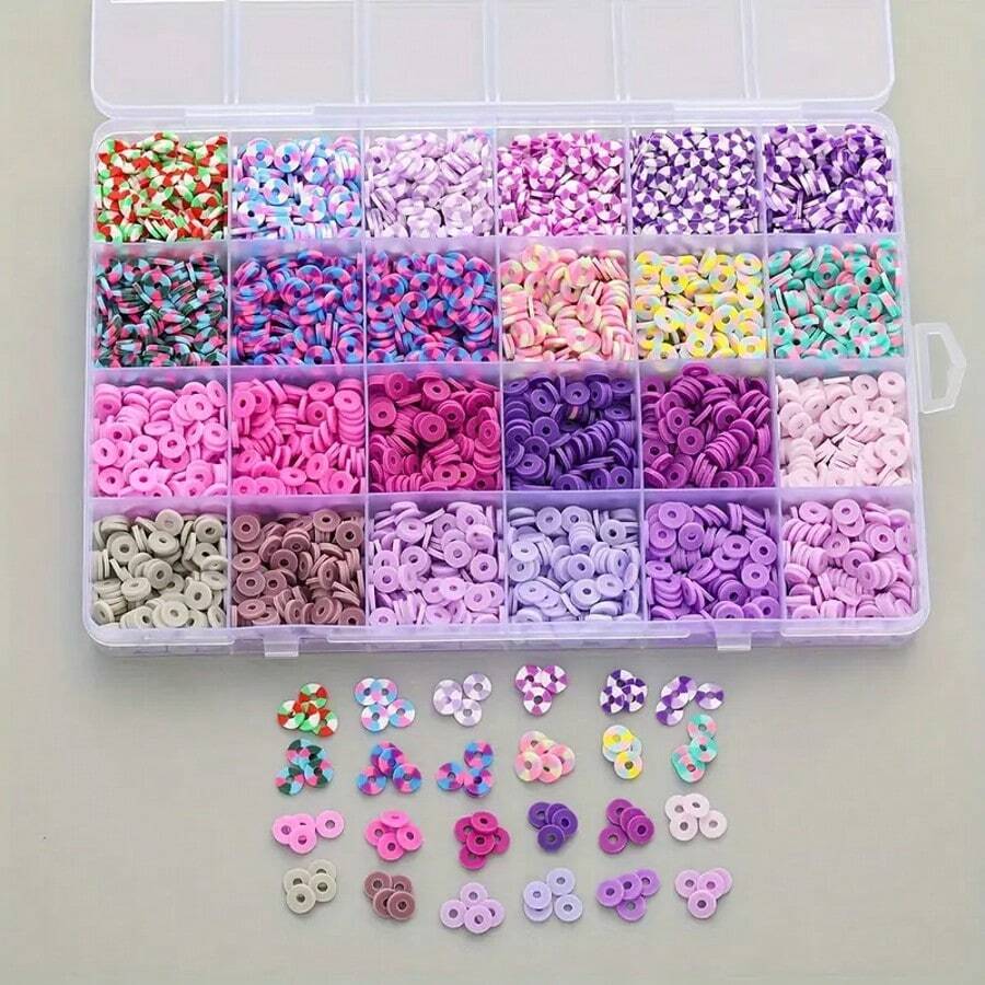 4,800 件聚合物粘土扁珠，24 色软粘土填充珠套装，适用于 DIY 珠宝制作、项链、手链和手机饰品工艺品 - 彩色 - 查看 1