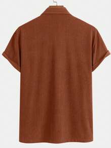 Men's Casual Solid Color Short Sleeve Corduroy Shirt - Brown - View 2