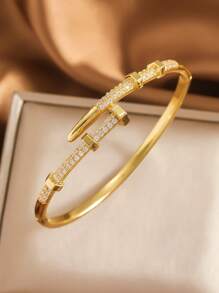1pc Fashionable And Exquisite European & American Style High-End Design Personalized Micro-Inlaid Zirconia Clasp Bracelet For Women