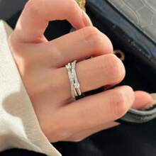 1pc Three-Layer Wrap-Around Micro-Set Rhinestone Brushed Ring, Unique Index Finger Ring, Fashionable Personalized, High-End
