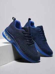 Men's Fashionable Outdoor Casual Spring/Summer Breathable Soft Anti-Slip Athletic Sneakers, Low-Top Pure Blue Air Cushion Sole Running Shoes