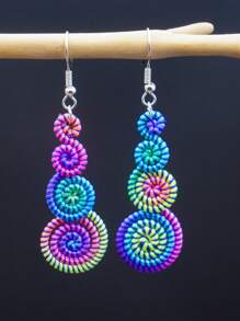 1 对复古风格螺旋环绕彩虹色随机耳环 - 彩色 - 查看 4