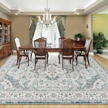 Homore Vintage Area Rugs For Living Room, Floral Medallion Washable Rug For Bedroom, Faux Wool Ultra Soft Retro Accent Rug, Non Slip Indoor Carpet For Kitchen Office Dining Room Decor - 藍色 - 查看 5