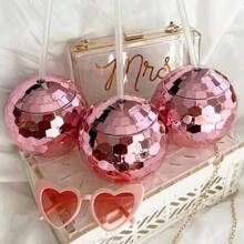 1pc/5pcs Creative Round Glitter Ball Cup, Valentine's Day Single Layer Spherical Straw Cup, Party Disco Fashion Plastic Cup, Suitable For Party, Holiday Gathering, Iced Coffee, Juice, Sisterhood Gathering - Multicolor - View 6