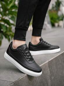 (Size Run Small) Men's Stylish Lightweight Street Casual Sneakers, Comfortable Low-Top Athletic Outdoor Slip-Resistant Flat Shoes, Retro PU Leather Patchwork Suitable For Youth, Smart-Casual Wear