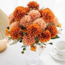 1 件/3 件人造绣球花、球形菊花丝绸花束假植物，适合春季婚礼花瓶，适用于家庭餐厅卧室装饰、母亲节情人节节日生日派对配件、户外花园装饰秋季 - 橘色 - 查看 8