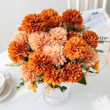 1 件/3 件人造绣球花、球形菊花丝绸花束假植物，适合春季婚礼花瓶，适用于家庭餐厅卧室装饰、母亲节情人节节日生日派对配件、户外花园装饰秋季 - 橘色 - 查看 9