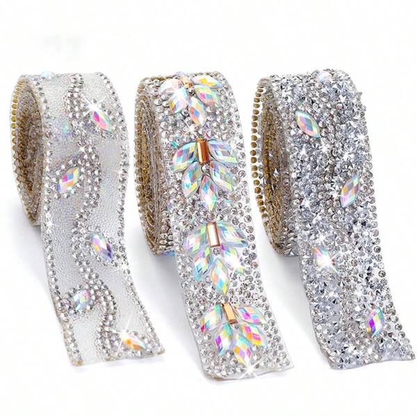 Hotfix Sparkling Glass Rhinestone Strips - 2.2cm (0.866inch) Wide X 1 Yard 90cm(35.43inch) Iron On Decorative Gem Strips For DIY Clothing Bags Shoe Home Decoration Accessories