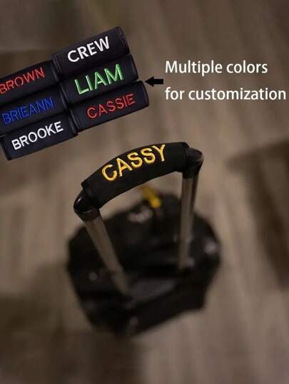 1pc Customized Embroidery Luggage Handle Cover, Personalized Creative Anti-Slip Water Resistant Suitcase Trolley Grip Protector, Multifunction, Versatile, Large Capacity, Lightweight, Functional, Practical, All-Purpose, Colorful, Cute, Adorable, Contracted, Funny, Kawaii, Y2K, Minimalist, Commuting, Business Casual, Basics, Custom, Personalized, Unique