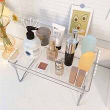 1 件/2 件简约折叠收纳架，透明 PET 储物架，适用于办公桌、厨房、宿舍、杯架