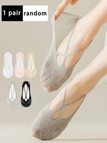 5 pares de meias femininas invisíveis de seda gelo com estampa de borboleta simples e oca, malha invisível, macia e confortável