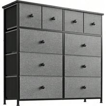 Comoda Cajonera para Recámara - 10 Cajones de Tela con Parte Superior de Madera y Marco de Acero Plegable - Mueble Organizador con Cajonera Ideal para Espacios (Gris Oxford) - Oxford gris - Ver 1