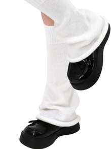 1 Pair Y2K Solid Color Casual Versatile Warm Knitted Leg Warmers - Black - View 10