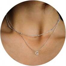 1 Pc Stainless Steel Layered Initial Necklace Tiny A-Z Pendant Choker Necklace Cute Initial Letter Necklace For Women