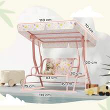 AIYAPLAY Columpio de Jardín Exterior para Niños de +3 Años Balancín de Jardín Exterior de 2 Plazas con Toldo Ajustable Arnés de Protección y Estampados Bonitos 112x75x120 cm - Rosa - Ver 8