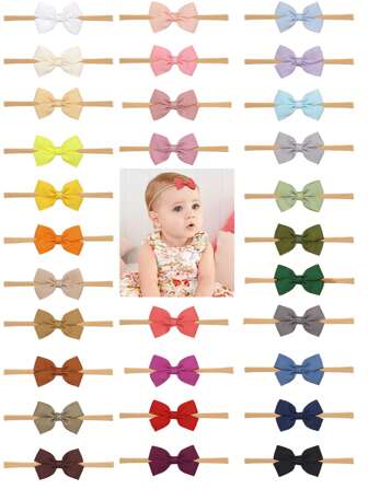 Slumpmässigt 20 st Minimalistiskt modebåge hårtillbehör för barn, babymjuka nylon elastiska pannbandstillbehör