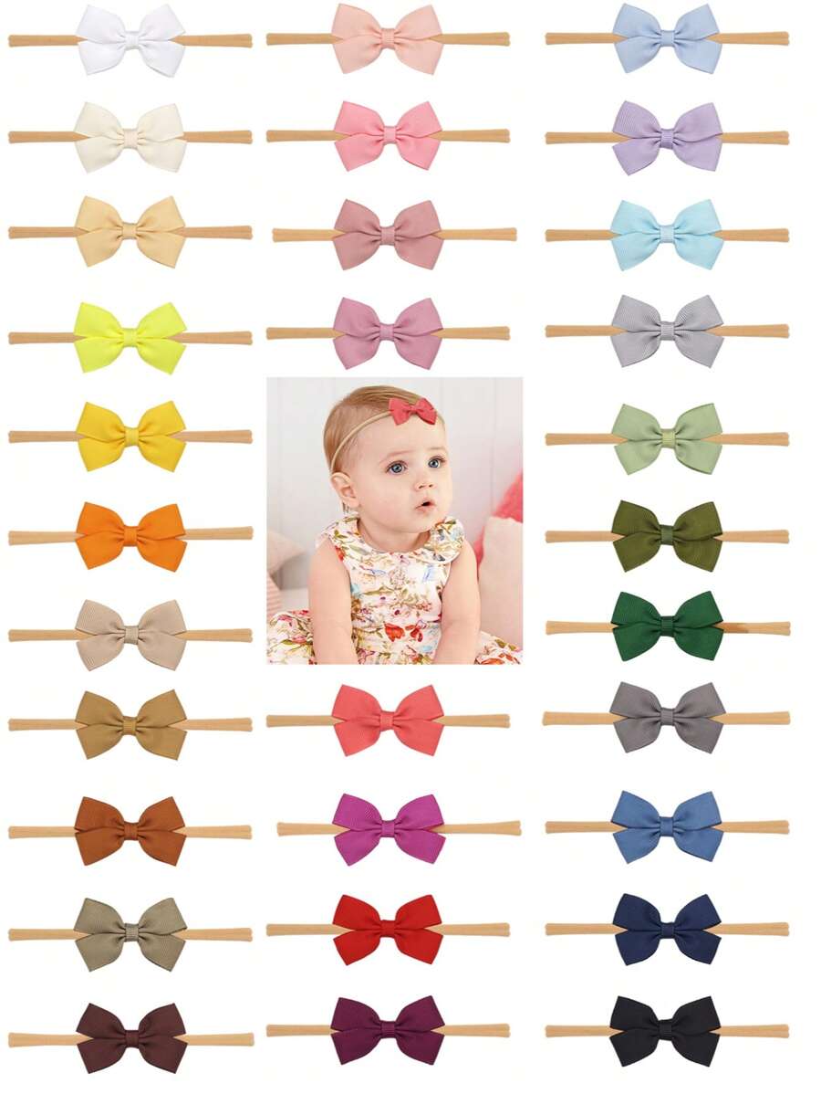 20pcs Random Minimalist Bow Hair Accessories, Soft Nylon Elastic Hair Bands For Kids & Babies - Multicolor - View 1