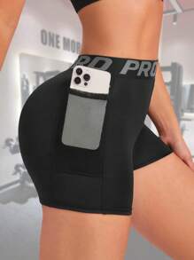 Women Sport Studio High Waisted Slim Shorts With Pockets Drawstring Legging Letter Printed Yoga Pants Soft Butt Lifting Training Running Cycling Fitness Tummy Control Active Bottoms Women Workout Studio Elastic Active Wear Casual Sweat Absorbent Breathable Tight Gym Compression Pickleball Exercise Black Letter Cropped