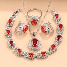 925 Prata Banhado Colorido Zircônia Cúbica Moda Festa Luxo Qualidade Casamento Noiva Elegante Conjuntos de Jóias Para Mulheres Colar Pingente Brincos Pulseira Anel Conjuntos de 5 Peças Presente