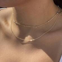 1pc Golden Beaded Necklace For Women, Minimalist Style Fashion Casual Everyday Wear Necklace - Gold - View 5