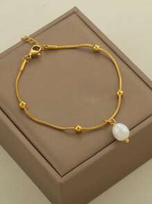 1 件百搭不对称淡水珍珠手链，串珠细节蛇形设计女士手链，理想的复活节礼物珠宝 - 不規則珍珠手鍊 - 查看 3