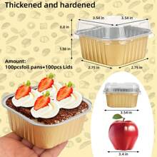 200pcs Baking Cups Aluminum Foil With Lids,5oz Cupcake Mini Cake Pans For Muffins, Desserts, Flans, Pudding&Party Food Display - 黃色 - 查看 2